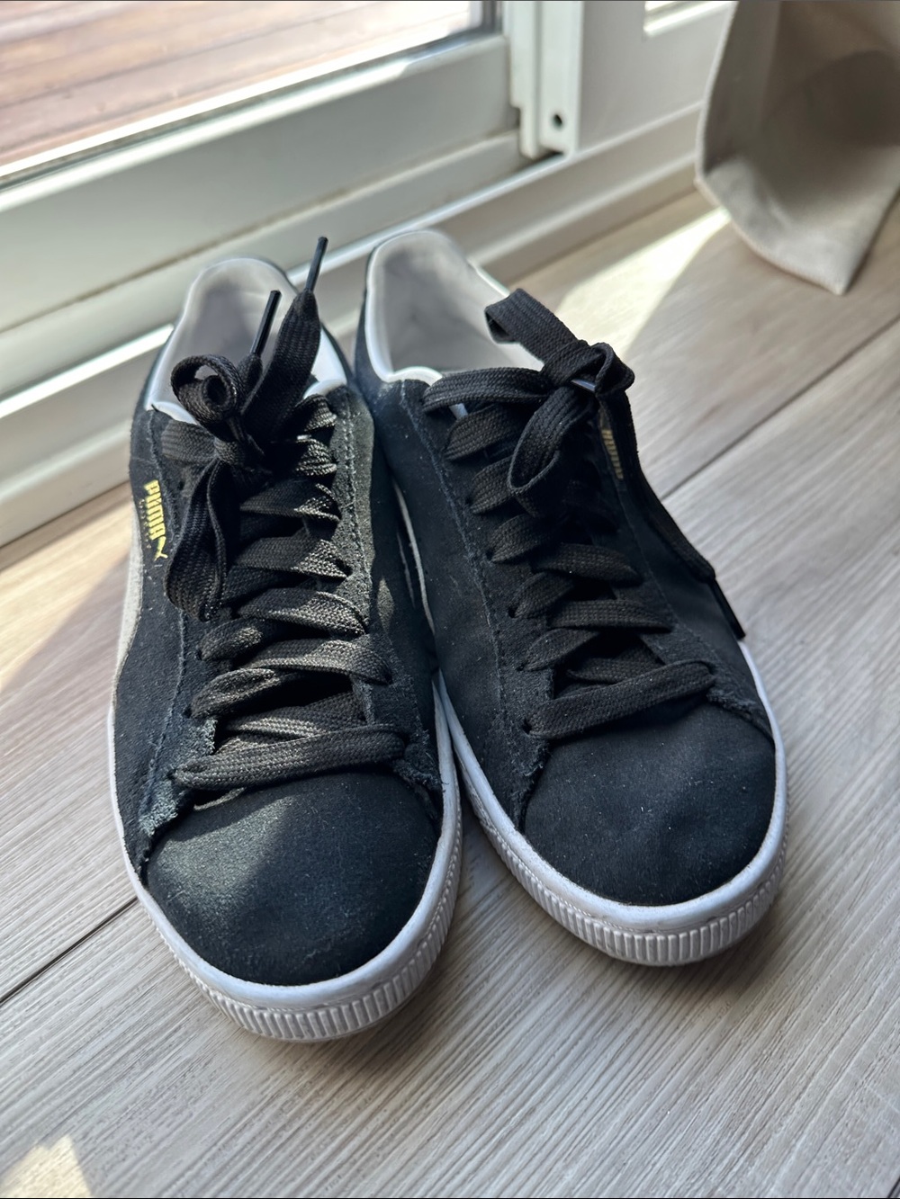 Puma Black Suede Low-Top Sneakers with White Sole